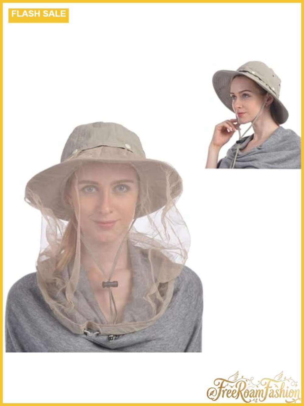 Sun Hat Bucket Hat with Hidden Head Net Mesh UPF 50+ Wide Brim Outdoor